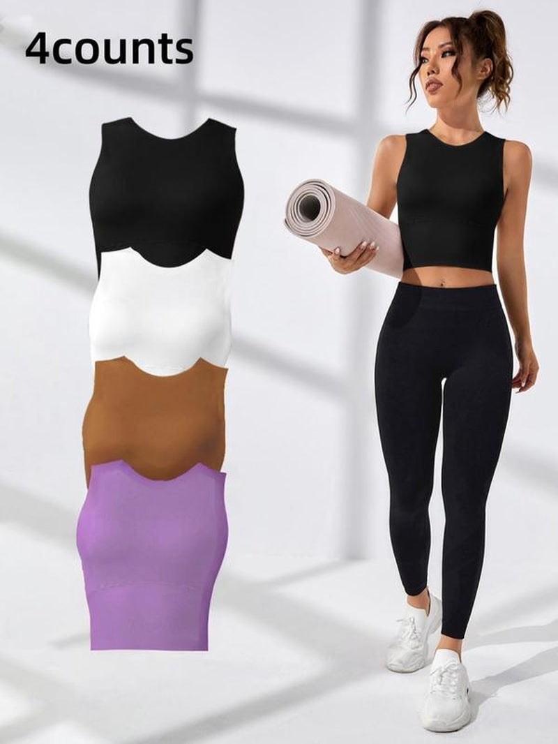 Women'S Cut Out round Neck Crop Sports Vest, Sporty Plain Cropped Sports Tank Top for Gym Workout Tennis Pickleball, Activewear, Women Sport & Outdoor Clothing, Gym Tops, Tops for Women
