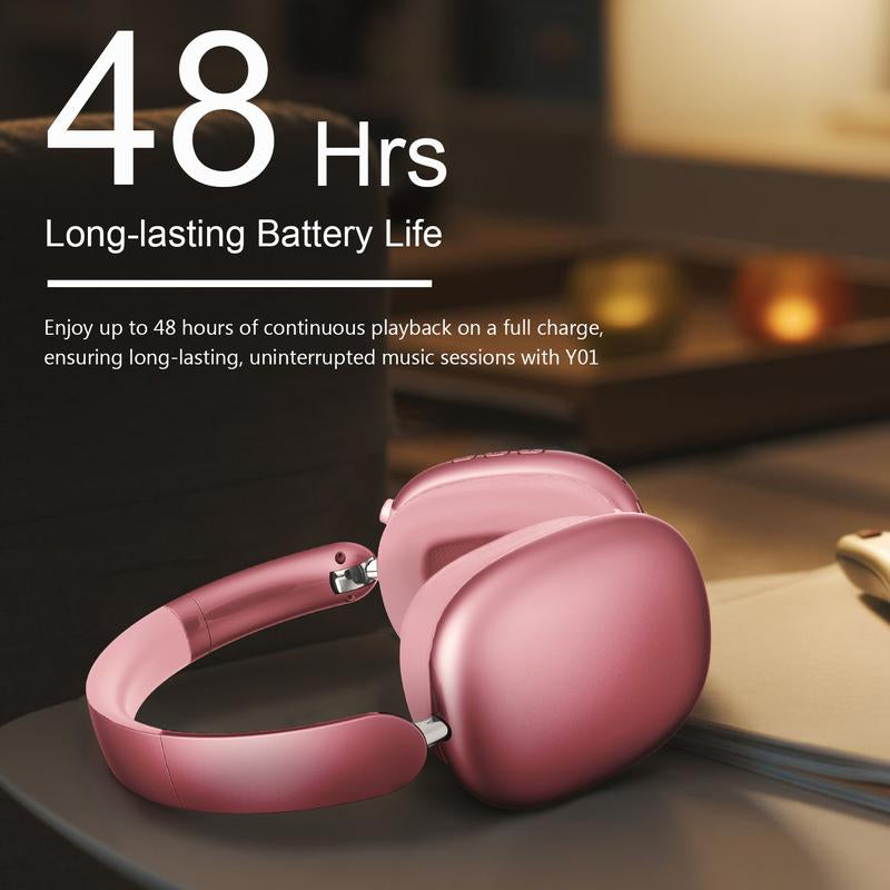 Y01 Wireless Headphones with Hi-Res Audio, 48H Playtime, Foldable Design, Noise Reduction, Soft Earpads, and Mic for Android/Pc