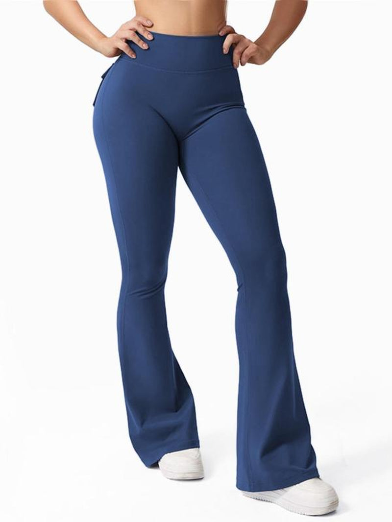 Women'S Solid High Waist Flare Leg Sports Leggings, Casual Comfy Pocket Design Bell Bottom Yoga Pants for Daily Wear, Ladies Sportswear for Indoor Outdoor Wear, Flared Yoga Pants, Leggings Pockets
