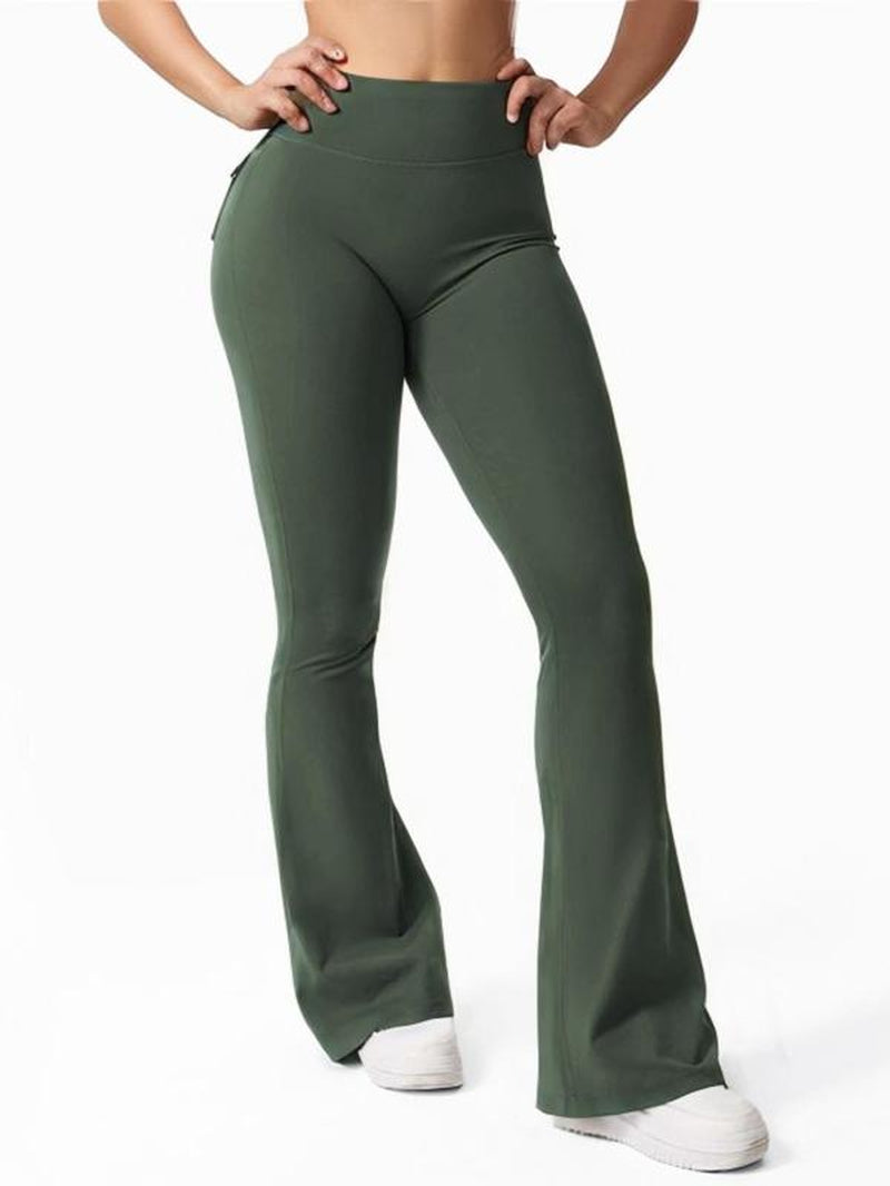 Women'S Solid High Waist Flare Leg Sports Leggings, Casual Comfy Pocket Design Bell Bottom Yoga Pants for Daily Wear, Ladies Sportswear for Indoor Outdoor Wear, Flared Yoga Pants, Leggings Pockets