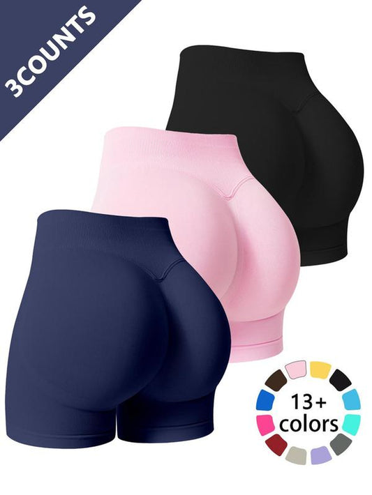 Women'S Solid Color High Waist Gym Shorts, Breathable Comfortable Skinny Shorts for Yoga Gym Workout Running Cycling, Ladies Sportswear for Summer, Activewear, Athletic Shorts, Workout Clothes Women