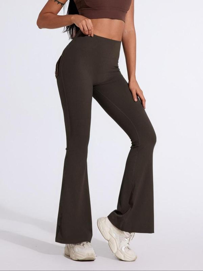 Women'S Solid High Waist Flare Leg Sports Leggings, Casual Comfy Pocket Design Bell Bottom Yoga Pants for Daily Wear, Ladies Sportswear for Indoor Outdoor Wear, Flared Yoga Pants, Leggings Pockets
