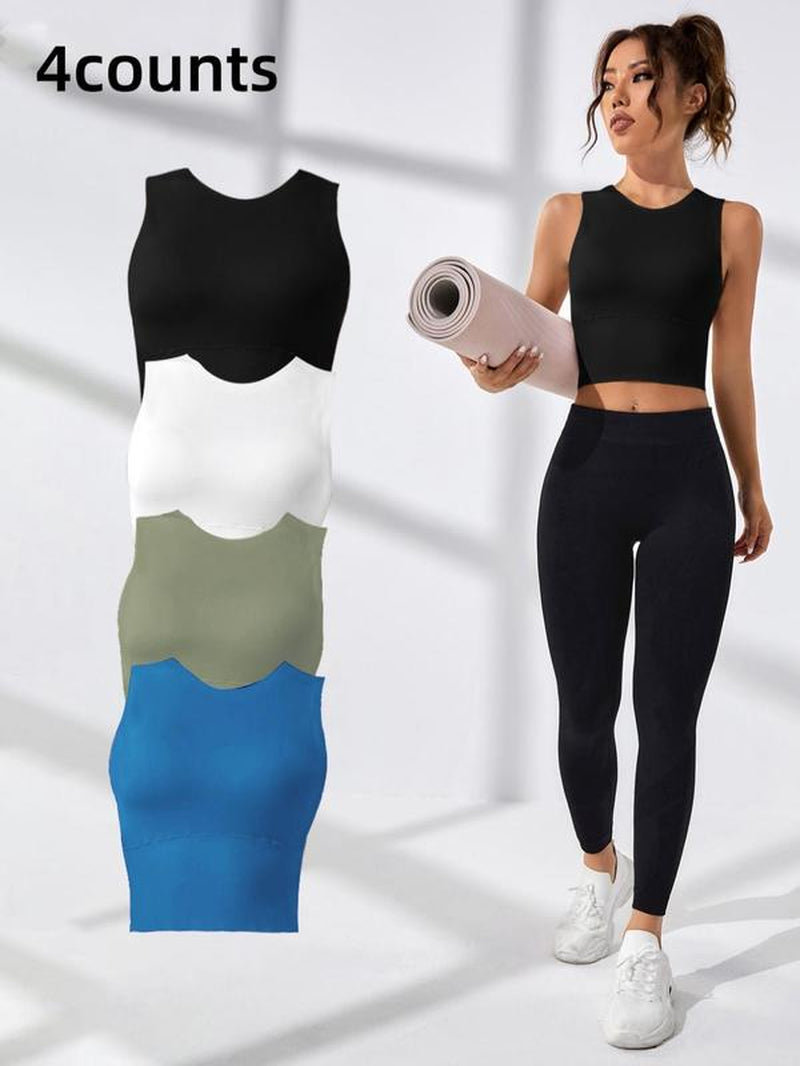 Women'S Cut Out round Neck Crop Sports Vest, Sporty Plain Cropped Sports Tank Top for Gym Workout Tennis Pickleball, Activewear, Women Sport & Outdoor Clothing, Gym Tops, Tops for Women