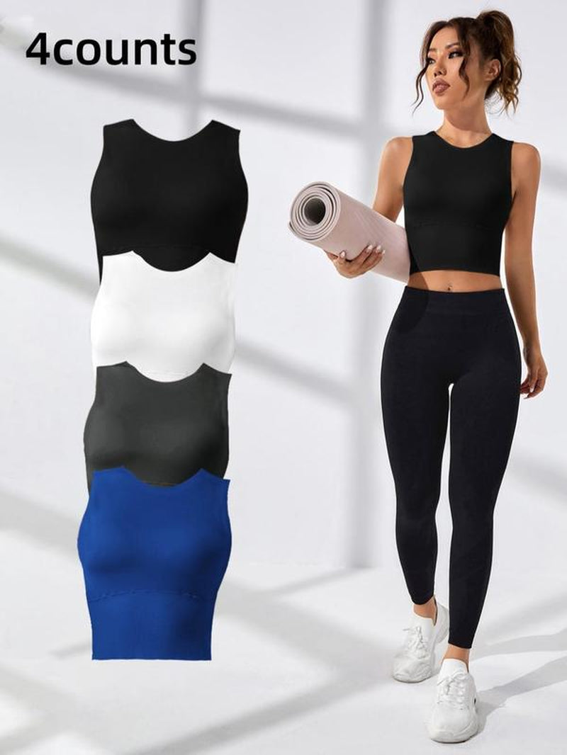 Women'S Cut Out round Neck Crop Sports Vest, Sporty Plain Cropped Sports Tank Top for Gym Workout Tennis Pickleball, Activewear, Women Sport & Outdoor Clothing, Gym Tops, Tops for Women