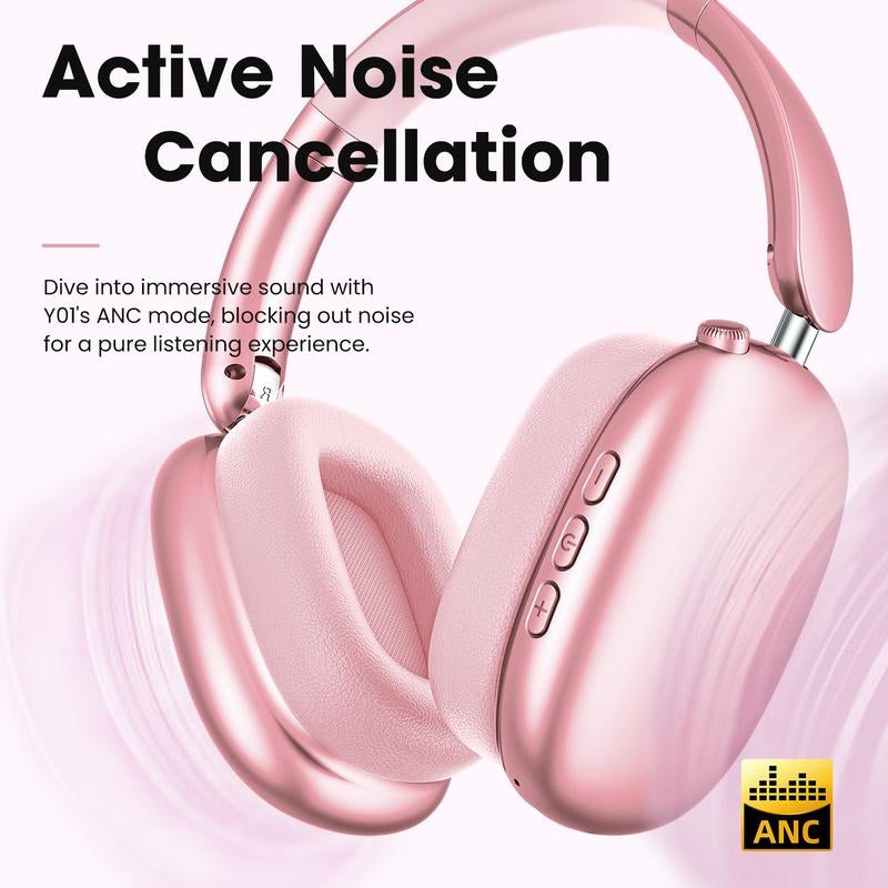 Y01 Wireless Headphones with Hi-Res Audio, 48H Playtime, Foldable Design, Noise Reduction, Soft Earpads, and Mic for Android/Pc