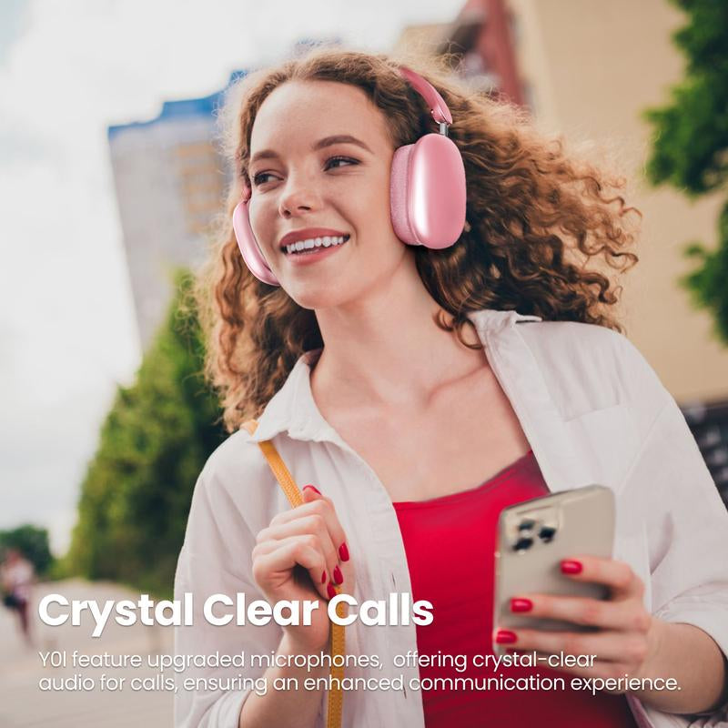 Y01 Wireless Headphones with Hi-Res Audio, 48H Playtime, Foldable Design, Noise Reduction, Soft Earpads, and Mic for Android/Pc